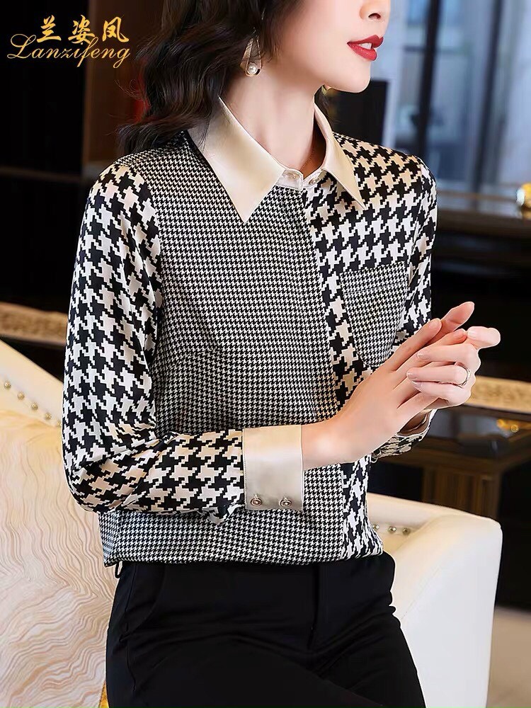 Áo Sơ Mi Lụa Họa Tiết Phối Zic Zắc - SM52
